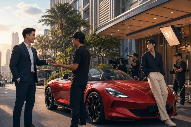 AI-generated illustration accompanying a story about an MG Cyberster at a Korean drama shoot in Singapore