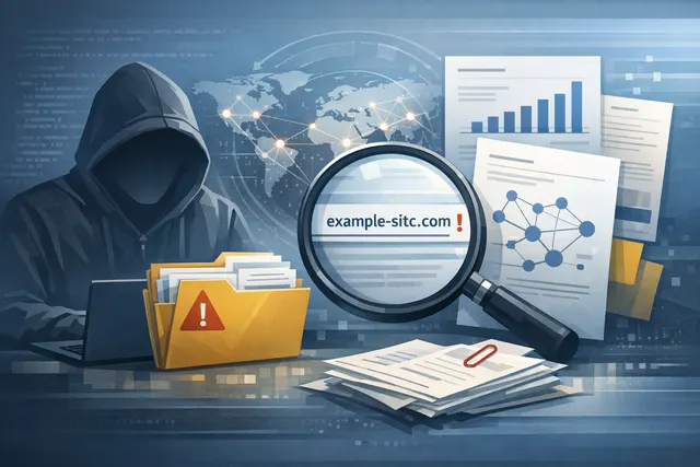 Illustration of phantom squatting attack chain showing AI hallucination leading to domain registration and phishing trap
