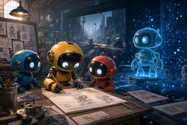 Concept illustration representing the AI‑assisted animated film Minibots announced at the Cannes Film Market