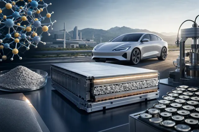 AI-generated editorial illustration accompanying an article about BYD’s planned solid-state battery vehicle