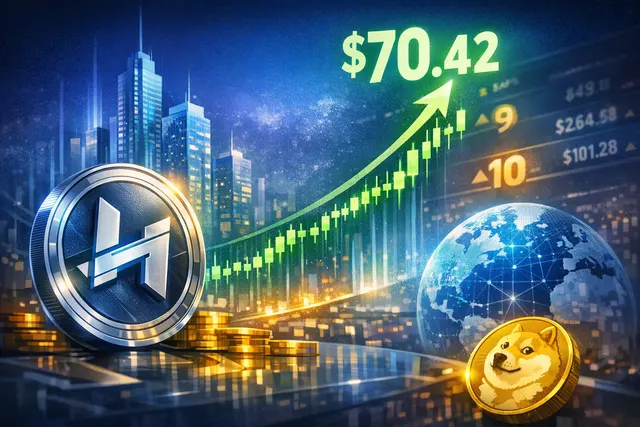 Abstract visualization of the Hyperliquid HYPE token overtaking Dogecoin in market cap ranking, representing the market shift to revenue-backed crypto assets.