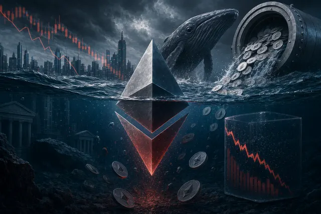 Illustration of Ethereum under downward market pressure from whale exchange deposits and ETF outflows