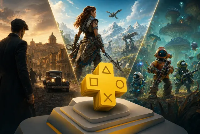 Illustrative editorial artwork for the PlayStation Plus October 2026 game lineup