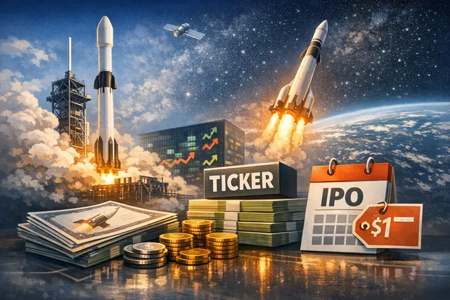 SpaceX SPCX IPO stock chart concept showing a rocket launching upward against a financial market backdrop, representing the record $1.77 trillion market debut.