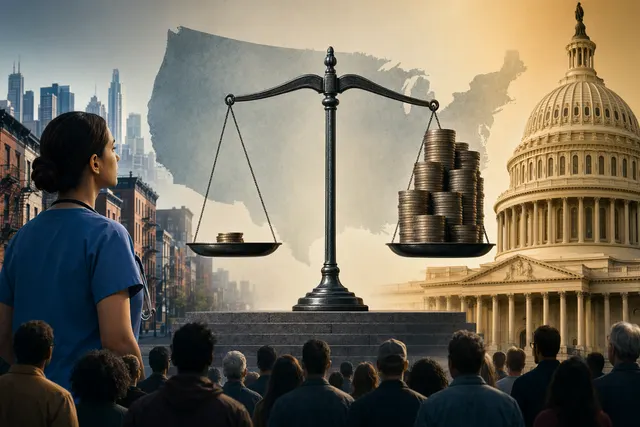 Concept illustration representing the U.S. tax debate over Jeff Bezos’s proposal to eliminate income tax for the bottom half of earners