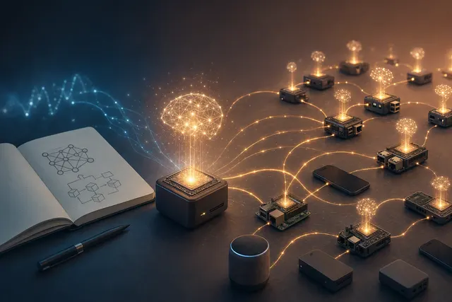 Editorial illustration of connected household devices and the risks of AI self-replication