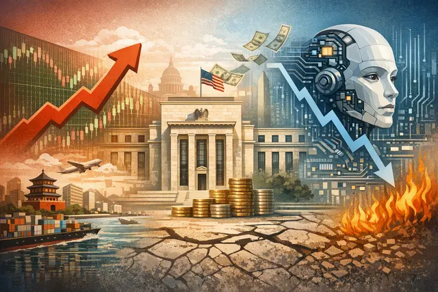 Editorial chart or graphic showing US-listed Chinese stock gains amid Fed uncertainty and AI sector struggles in July 2026