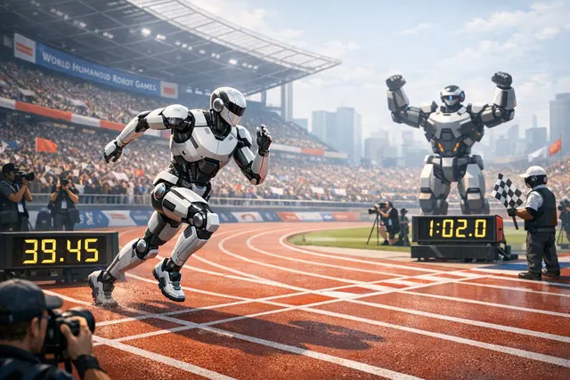 Humanoid robot Lightning competing in a 400-metre race at the World Humanoid Robot Games in Beijing