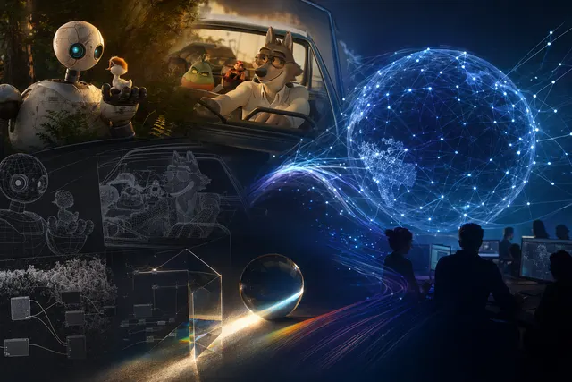 Conceptual visualization of DreamWorks MoonRay renderer technology used in animated film production