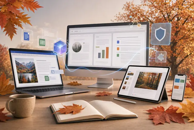 Illustration representing AI-assisted work in an office suite