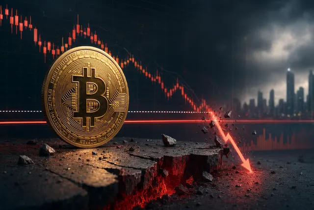 Bitcoin price chart showing breakdown below the $75,000 support level