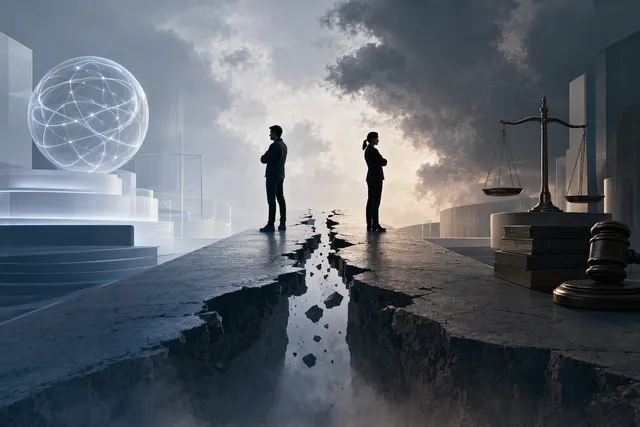 Conceptual illustration of Apple, OpenAI, and Google competing over AI assistants and platform control