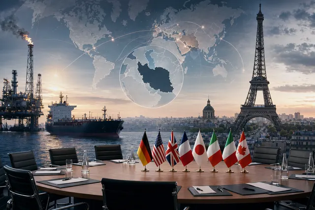 Illustration representing G7 finance ministers coordinating responses to energy market and supply chain disruptions linked to the Iran conflict