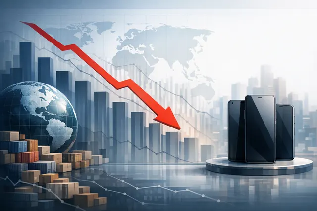 Editorial illustration of the iPhone 17 and Samsung Galaxy S26 Ultra leading a concentrated global smartphone market