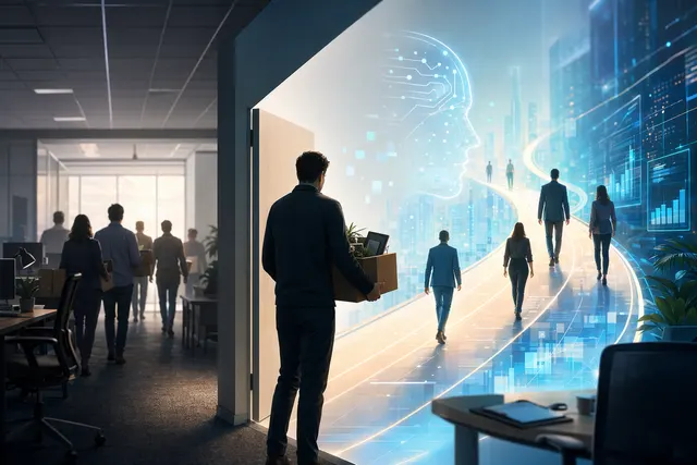 Illustration representing Intuit layoffs and AI restructuring in financial software