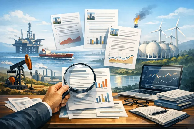 Oil refinery and gas storage facility at sunset, representing OMV and Shell Q2 2026 energy production and commodity prices.