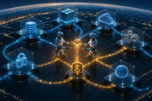 Conceptual illustration of AI agents making payments through digital financial infrastructure