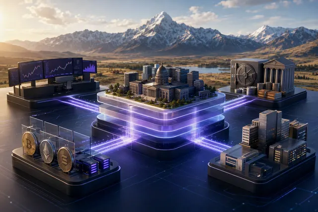 Editorial illustration representing Payward’s effort to connect trading, banking and financial infrastructure.