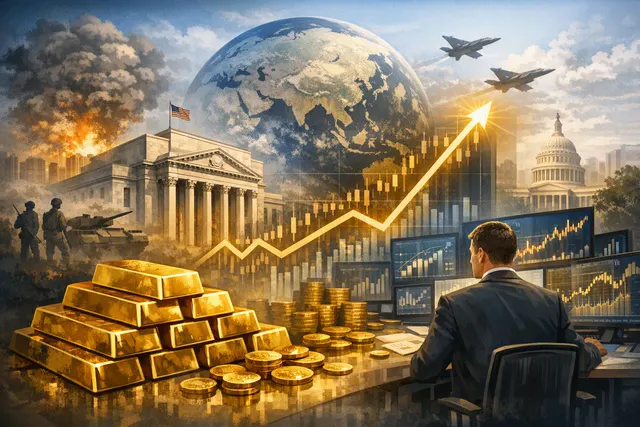 Gold bars and financial charts illustrating central-bank buying and the August 2026 rally toward $4,700