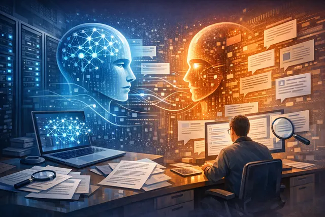 An abstract digital artwork depicting a cloud data platform integrating an AI model, with network nodes and data flow lines connecting Snowflake and Anthropic branding elements.