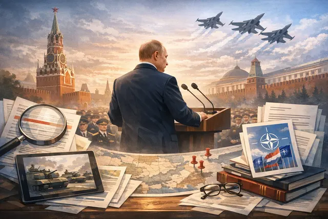 Vladimir Putin speaking at a lectern with Russian flags in the background during his address to military academy graduates at the Kremlin in June 2026.