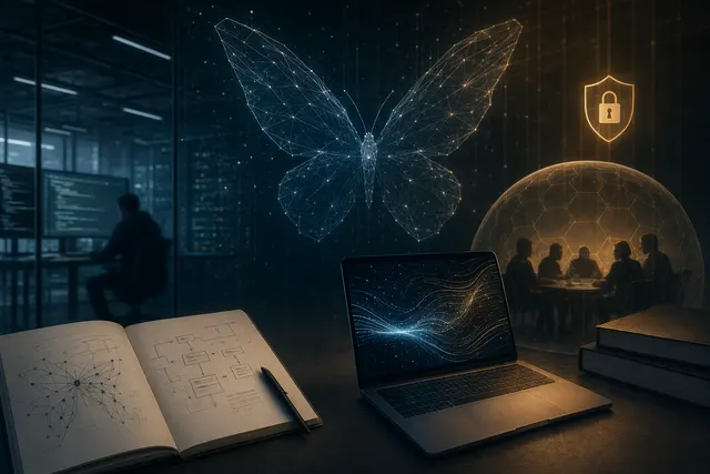 Concept illustration of an advanced AI cybersecurity model analyzing software code for vulnerabilities