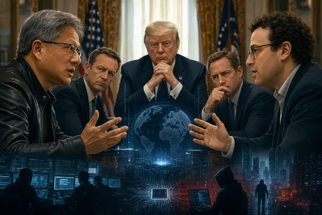 Editorial illustration about disagreement over AI safety and industry self-regulation