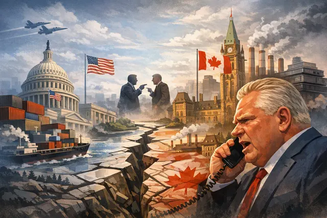 Illustration of Donald Trump and Doug Ford during the U.S.-Canada tariff dispute