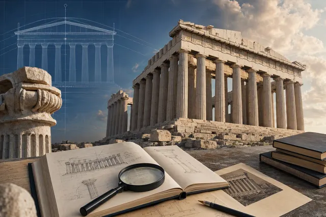 Editorial illustration of the Parthenon and its subtle architectural curves