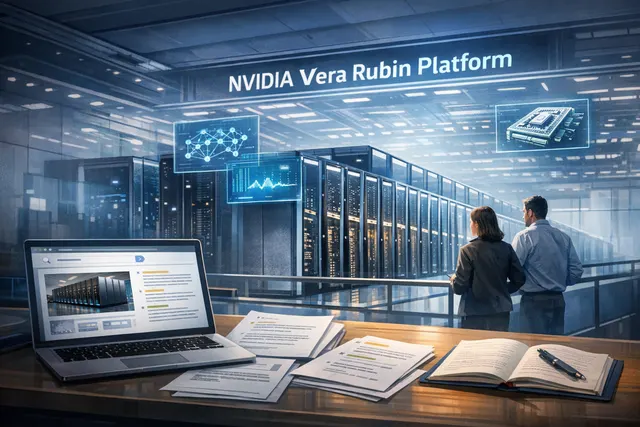 Conceptual rendering of NVIDIA Vera Rubin supercomputing platform with Rubin GPUs and Vera CPUs for HPC and AI workloads