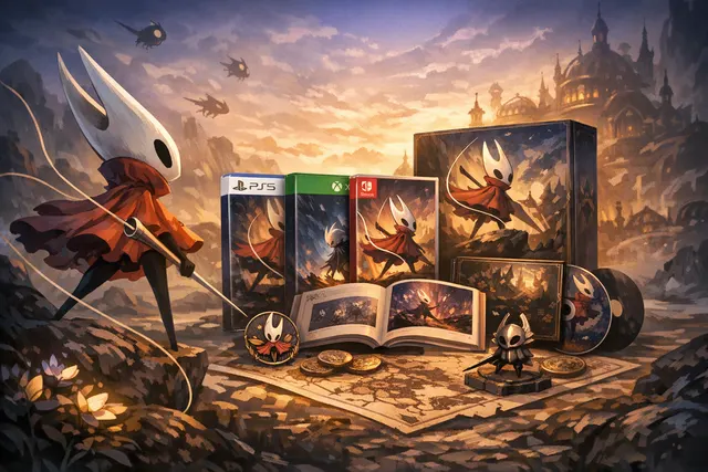 Hollow Knight: Silksong physical edition box art mockup for PS5, Xbox Series X|S, and Nintendo Switch 2