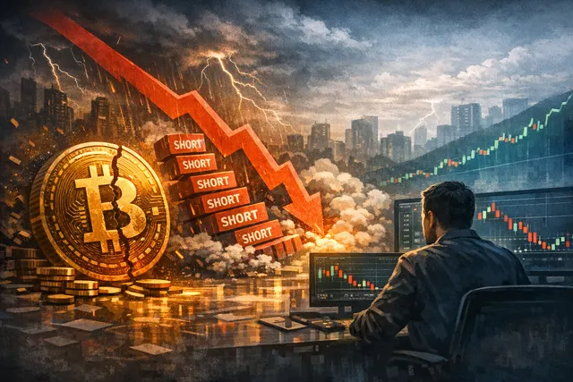 Bitcoin market chart showing extreme bearish short positioning and a subsequent peace-deal squeeze