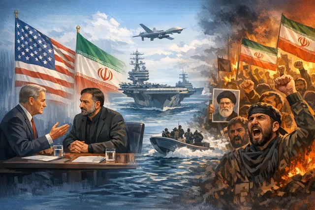 Diplomatic negotiations and naval forces standoff in the Strait of Hormuz during the U.S.-Iran conflict