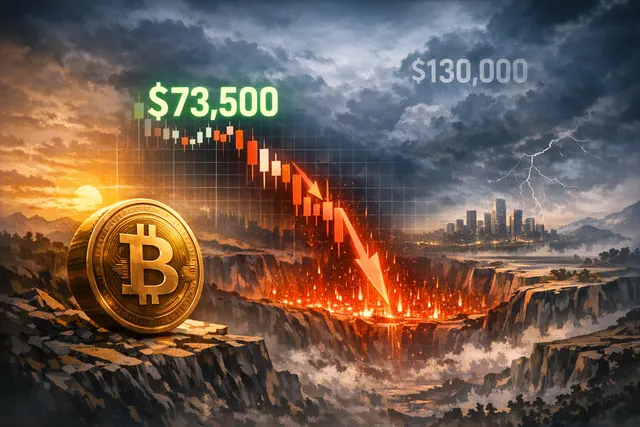 An abstract representation of Bitcoin's compressed market entering June 2026, showing price tension between bearish and bullish forces.