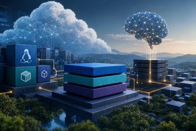 Concept illustration of Microsoft’s open AI stack including Azure Linux, containers, and AI agents