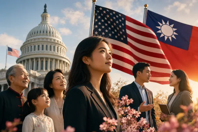 Editorial illustration representing the U.S. House resolution recognizing Taiwanese American Heritage Week