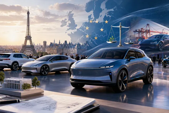 How did European carmakers at the Paris motor show on October 13, 2026 respond to Chinese competition, declining deliveries and the transiti