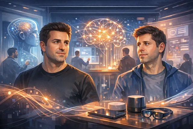 Brian Chesky and an AI interface concept representing his new AI lab focused on design and user interaction instead of chatbots