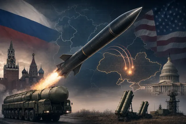 Illustration of the Russian Oreshnik intermediate-range ballistic missile traveling at hypersonic speed