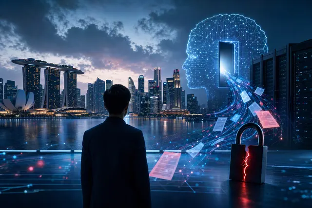 Illustrative visual for a report about AI access controls and sensitive data in Singapore.