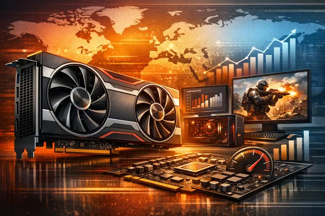 AMD Radeon RX 9070 GRE graphics card with a futuristic, glowing circuit board design