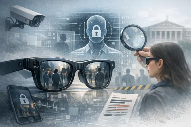 How are privacy concerns over camera equipped smart glasses—particularly Meta Ray Ban glasses, which hold about 69% of the market and have b