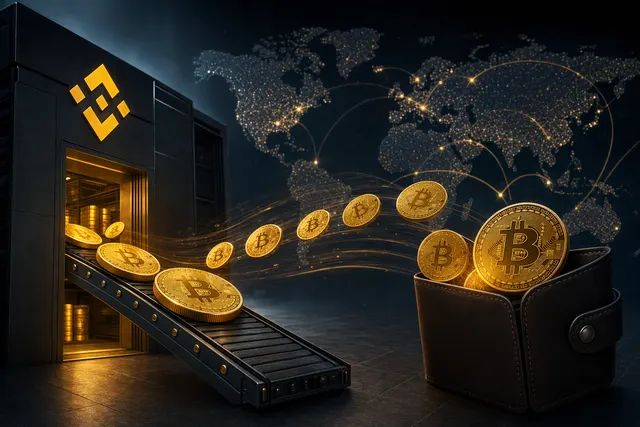 Editorial illustration accompanying an analysis of Bitcoin outflows from Binance