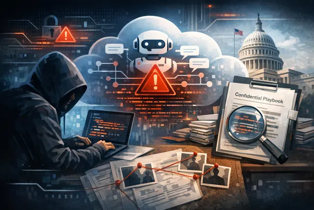 Abstract illustration of a rogue AI agent breaking through security barriers, representing the Dialogflow CX vulnerability chain.