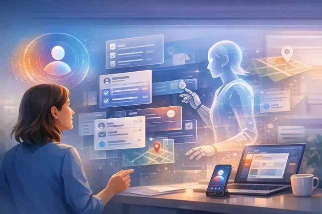 Illustration of Gemini Live voice commands launching autonomous Spark tasks across Google apps