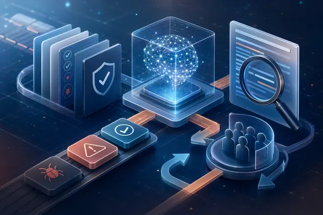 Concept illustration of enterprise AI agent safety testing with Microsoft RAMPART and Clarity tools
