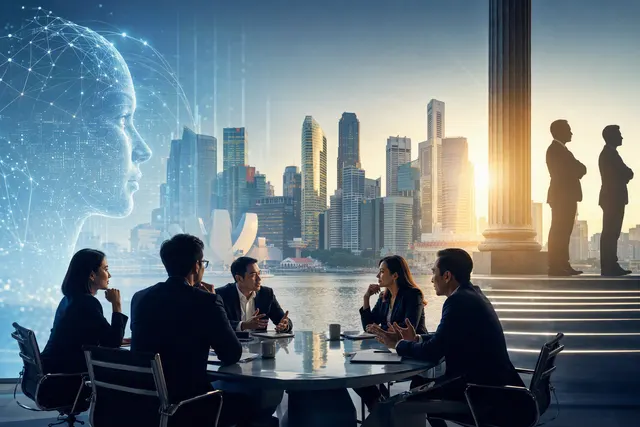Illustration representing AI governance and leadership in banking