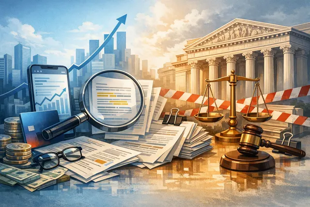 Abstract visualization of financial growth and regulatory oversight, representing the tension between fintech innovation and banking regulation.
