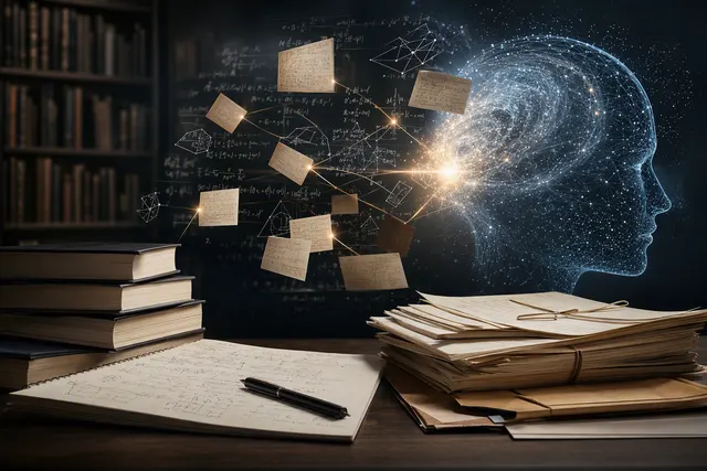 Editorial illustration of artificial intelligence and advanced mathematics