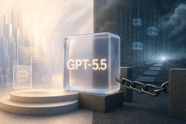 Abstract developer dashboard showing GPT-5.5 API availability and GPT-5.4 as the current API option